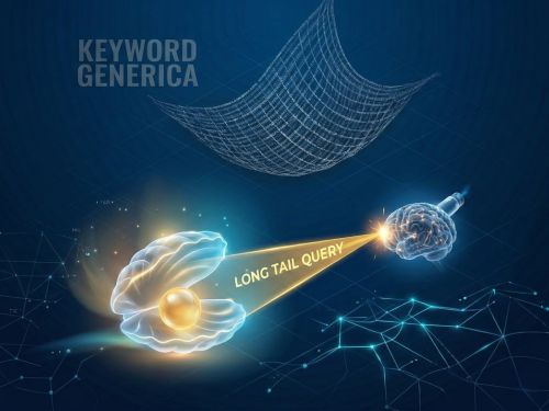 Il bias di autorità e la posizione zero: perché il cervello si fida dei featured snippet (e come conquistarli) 4 Un paesaggio sottomarino digitale sottomarino che mostra una rete vuota per "Keyword Generica" e un subacqueo robotico futuristico che usa un laser di precisione dorato labeled "LONG TAIL QUERY" per illuminare e raccogliere una perla luminosa (il Featured Snippet, come il crystal di image_20.png) da un'ostrica digitale shell (scheda prodotto).